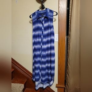 Midi Collared Shirt Dress Blue & White Ombre Stripe size 1X